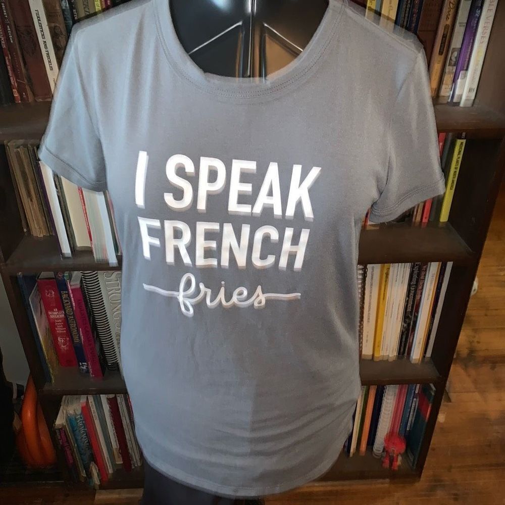 Lularoe I Speak French Fries gray Liv basic tee